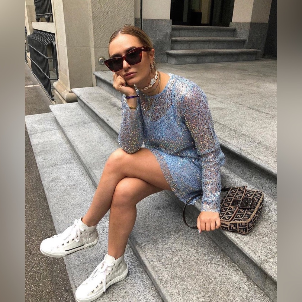 ZARA baby blue sequin dress
